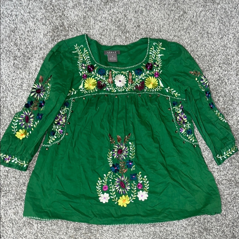 Kenar Green Embroidered Blouse